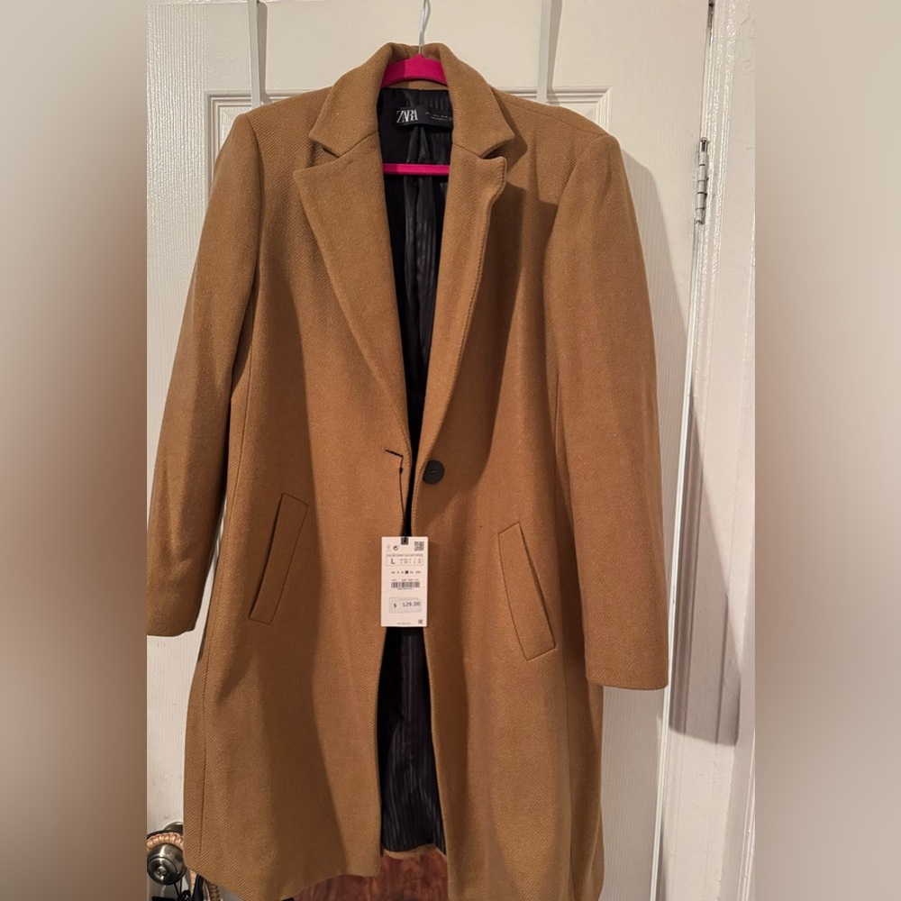 Brand New Zara peacoat in beige color with tags